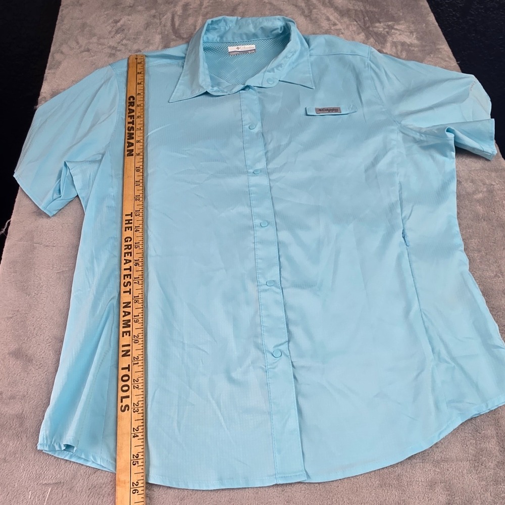 Columbia Fishing Shirt Womens Size XL Light Blue PFG Short Sleeve Vented Snap Up - Picture 5 of 8